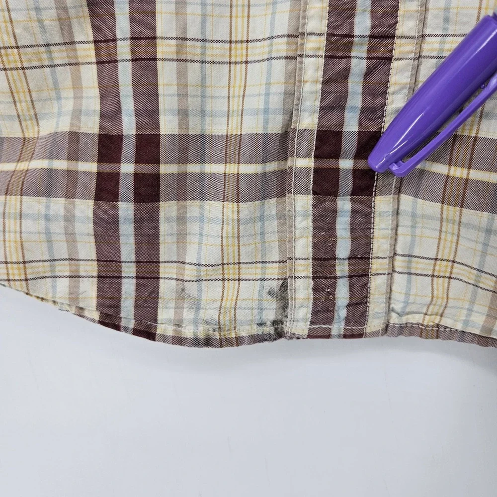 Carhartt Shirt Mens Large Button Down Brown Plaid Short Sleeve Workwear‎